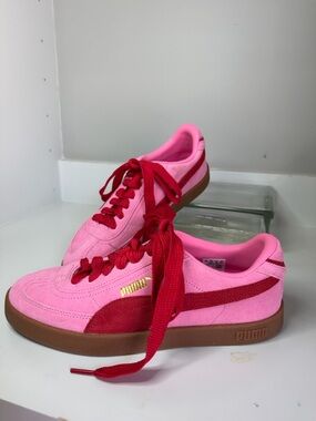 Puma Pink Suede Sneakers with Red Accents US size 10 ladies